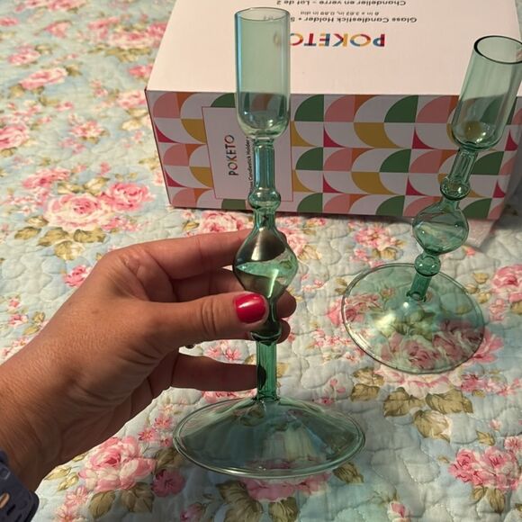 POKETO Glass Candlestick Holder Set of 2 New In Box - Picture 5 of 7